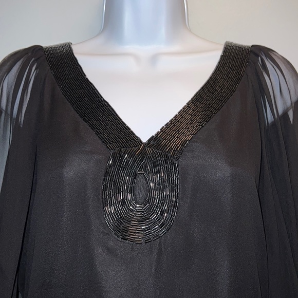 Nu by Mark Anthony 100% Silk Beaded Split Sleeve Blouse XS - Picture 2 of 6